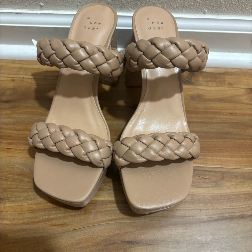 a new day Braided Double Strap Block Heels - Taupe